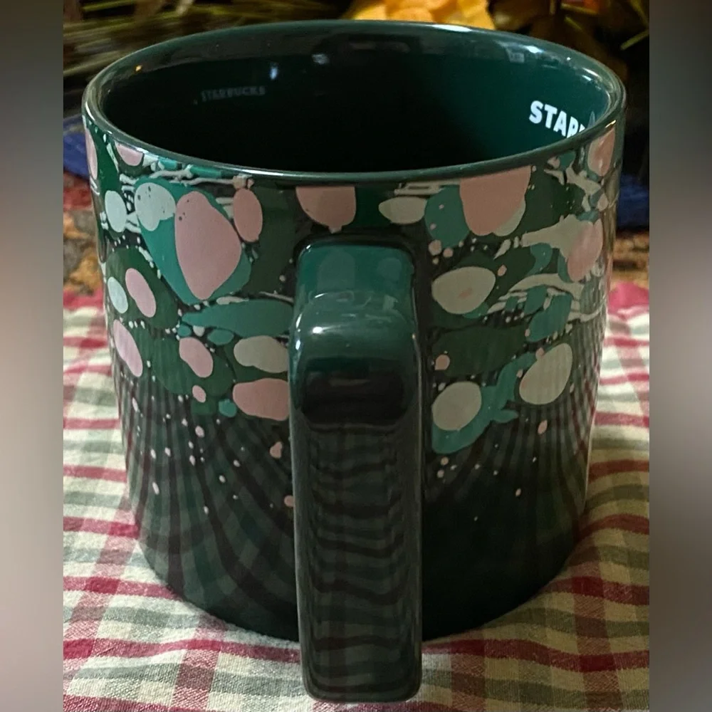 Starbucks Green & Splatter Teal and Pink Patterned 12oz Mug 2022 - Picture 2 of 6